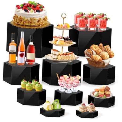 Leinuosen 10 Pcs Large Buffet Risers Catering Dessert Table – Black Hexagonal