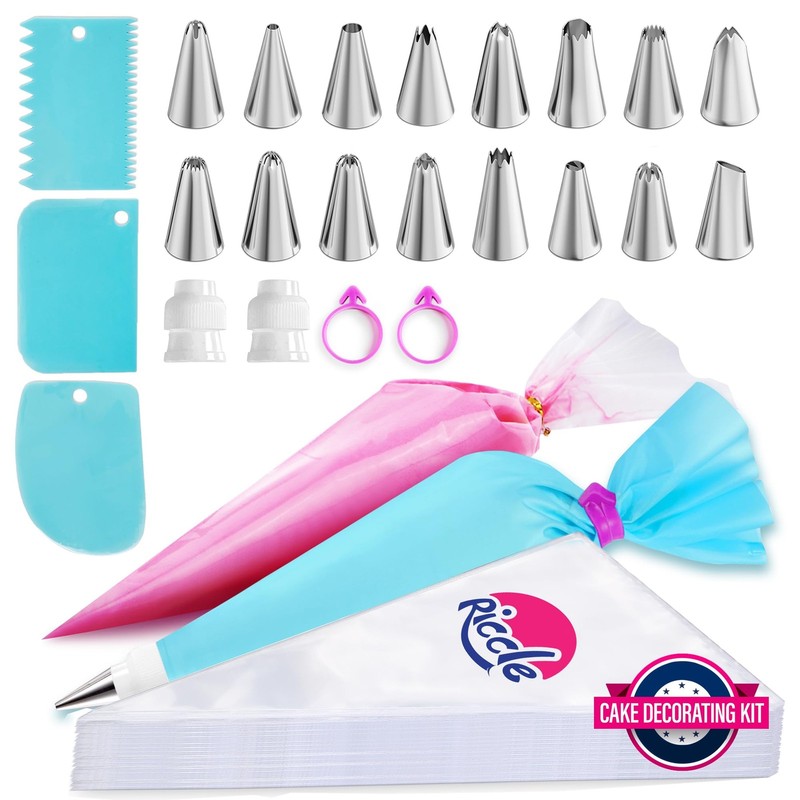 Piping Bags And Tips Set, 11.8 Inch 100 Anti Burst Piping Bags, 124 Pcs Cake