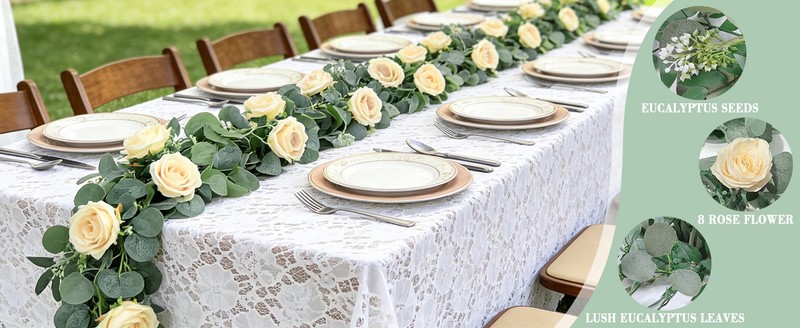 2 Pa Artificial Spring Eucalyptus Flower Garland with White Roses, 13Ft gallery