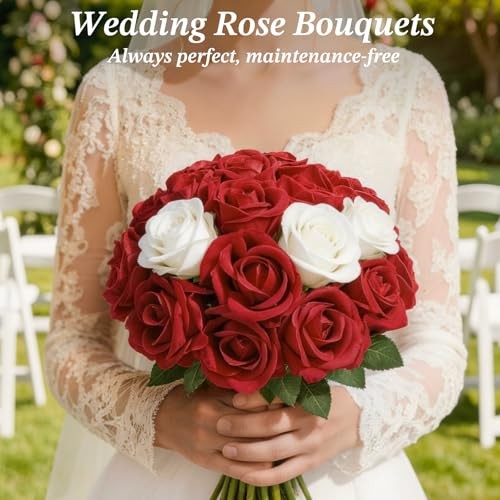 Roses Bouquet, Fake Roses with Stems, Rose Artificial Flowers, 12 Red gallery