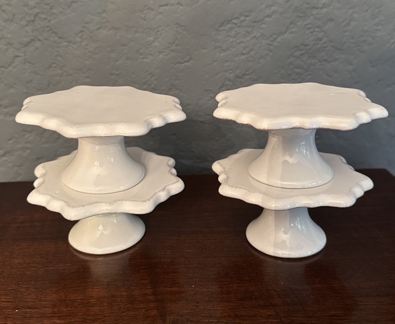 Bianca White Ceramic Cupcake Pedestal Plate Set of 4 *read