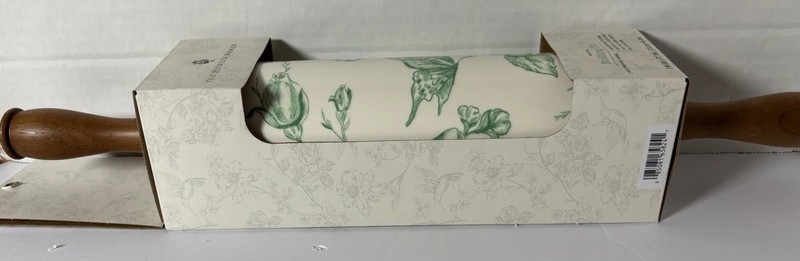 NEW Pioneer Woman AGATHA Green Ceramic ROLLING PIN with Olivewood Handles