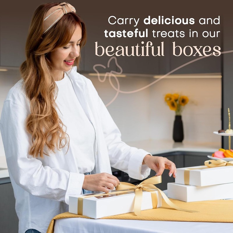 MT Products 12.5" x 5.5" x 2.25" White Bakery Boxes with Window - Pack of 15 gallery