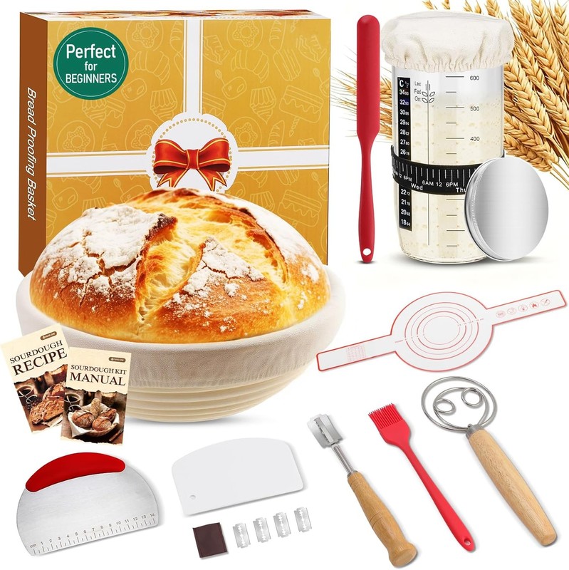plete Sourdough Starter Kit, 9 Inch Bread Proofing Basket, 24 Oz