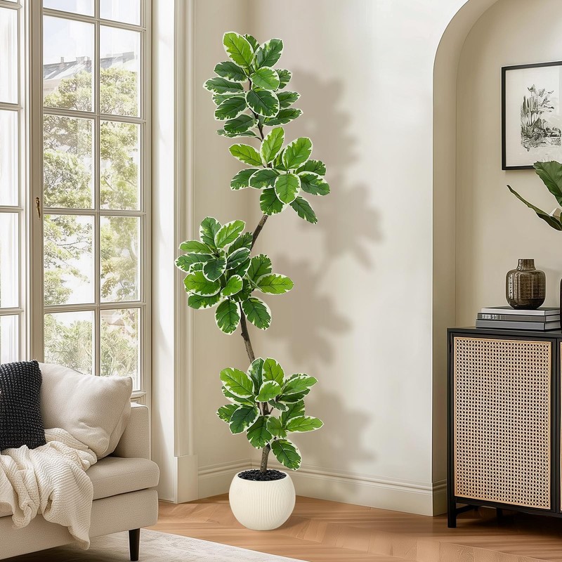 Garveehome Fiddle Leaf Fig Tree Artificial Indoor 6 Ft Tall Faux Rubber Tree