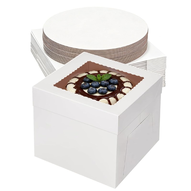 30 PCS 10x10x8 Inch White Cake Boxes Boards Window Bakery Pastry Display Cajas