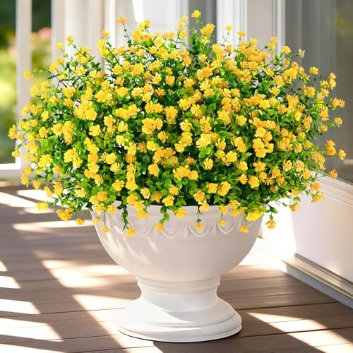 Artificial Flowers for Outdoors UV Resistant Realistic Fake 14 Bundles Yellow gallery