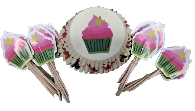 Cupcake Liners 11 cm and Cupcake Toppers Cake Party Decoration 24 Set