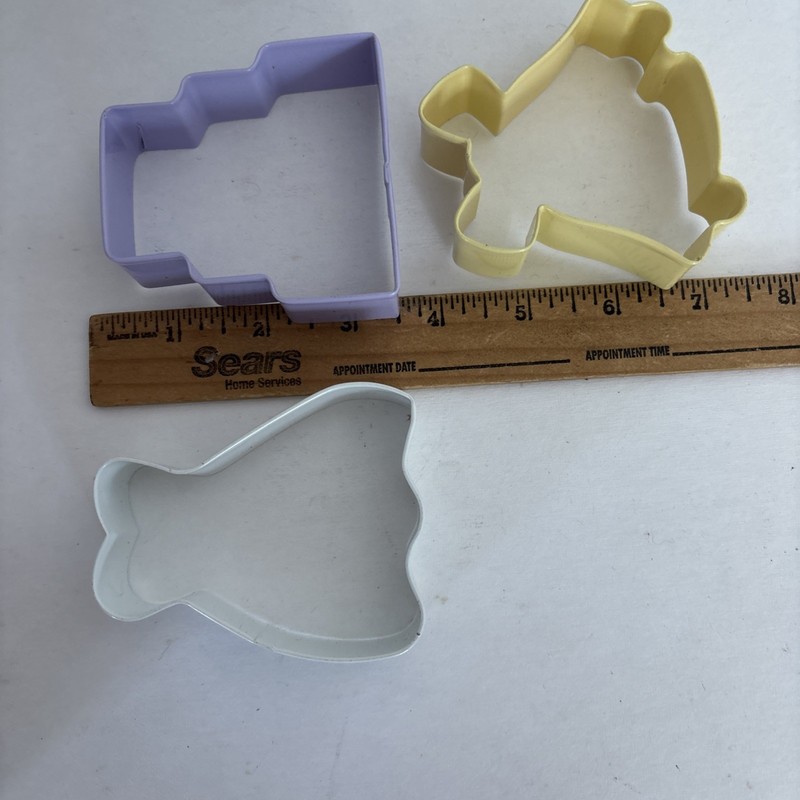 3 Wilton Wedding / Shower Colored Metal Cookie Cutter Cake Dress Bells gallery