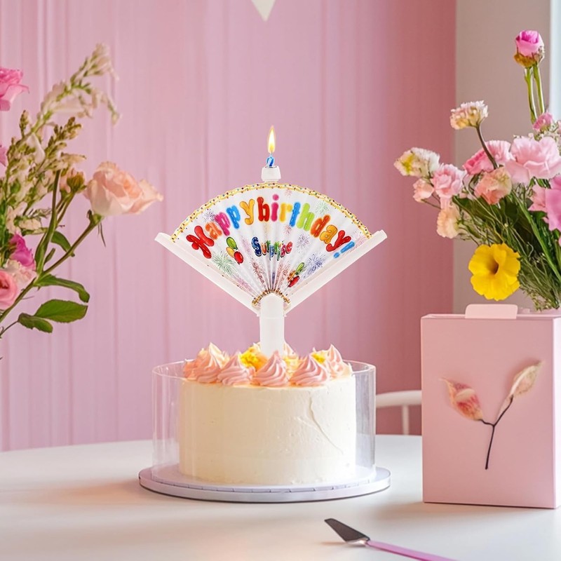 2Pcs Novelty Fan Birthday Candles, Pop-Up Surprise Clown Funny Trick Cake Topper gallery