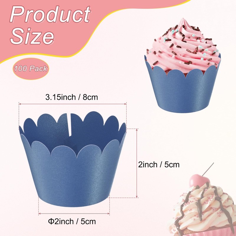 100 PCS Navy Blue Wave Standard Cupcake Wrapper Baking Cups Party Decor Paper gallery