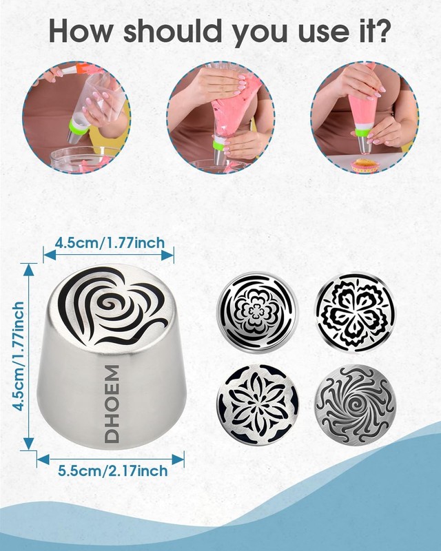 60Pcs Extra Large Russian Piping Tips Set,10 Flower Nozzles Baking, Stainless... gallery