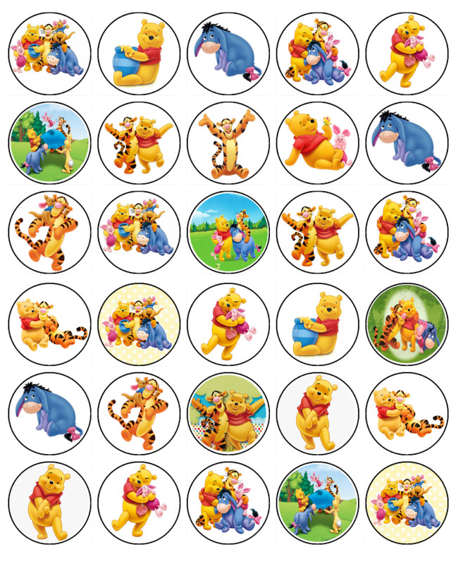 Winnie The Poo Edible Cake Topper Wafer Birthday Cupcake Decorations (3 Sizes)