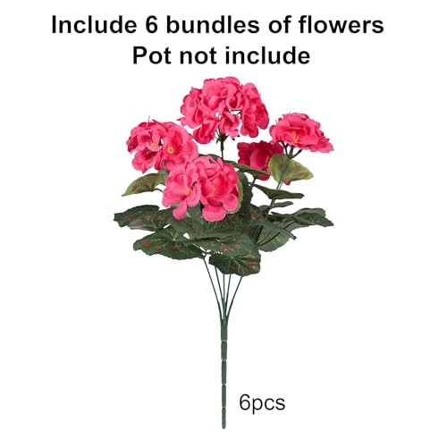 Artificial Geranium Fake Flowers for Outdoors Decoration, 6 Bundles 6 Hot Pink gallery