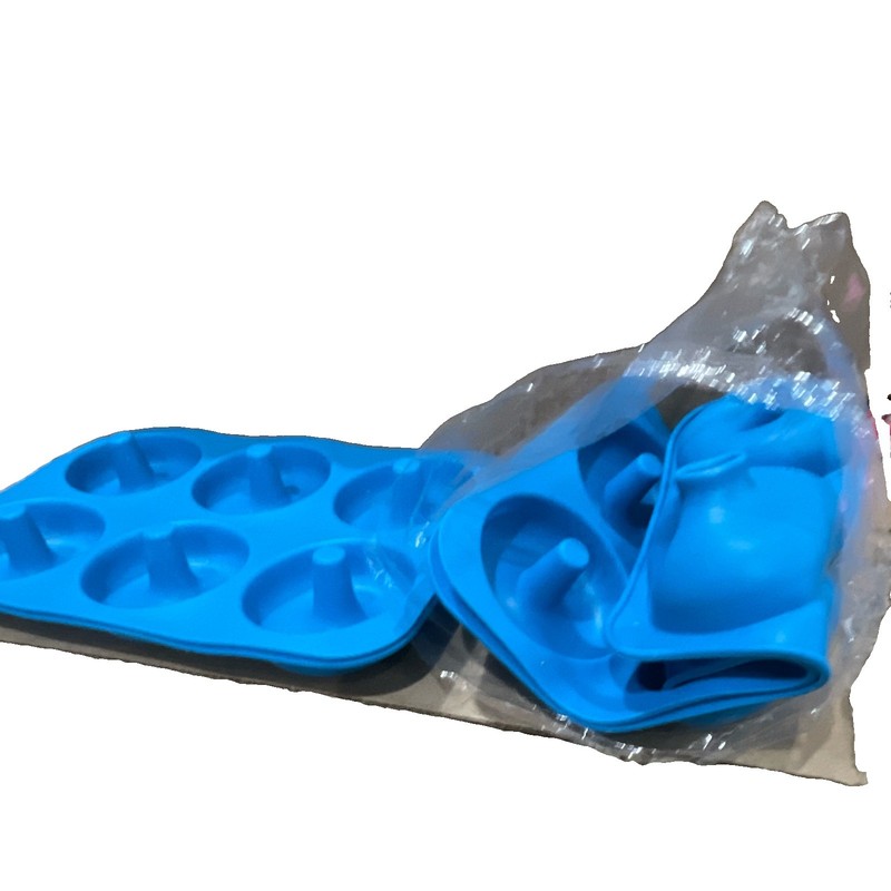 2 Blue Reusable Silicone Donut/Ring Chocolate Mold Tray, 6-Cavity Solid Design