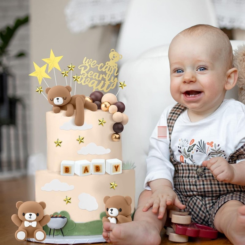 Bear Cake Toppers Mini Bear Cake Decorations Cake Toppers Gold White Pearl Ball gallery