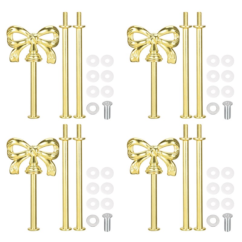 4 Set 3 Tier Cupcake Stand Hardware Handles Bow-Knot Gold For DIY
