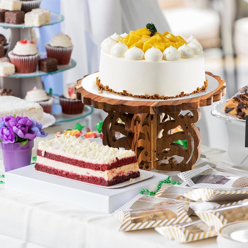 12" Wood Cake Stand Acacia Wooden Rustic Cupcake Holder Wedding Table gallery