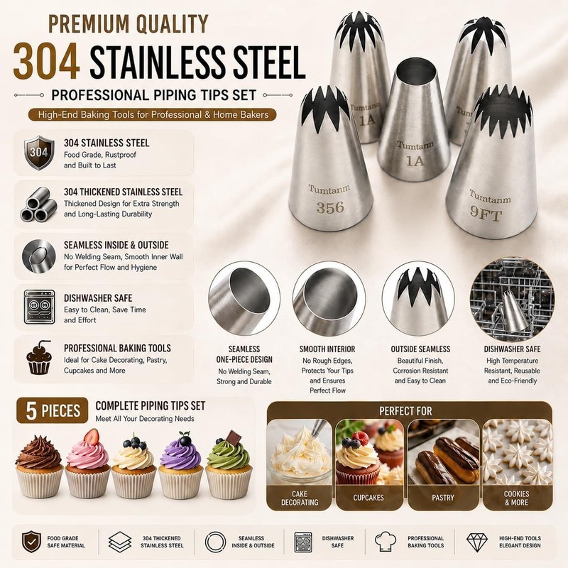 Piping tips large Cake Decorating tools, 5 pack Cake piping Nozzles Tips Kit ... gallery
