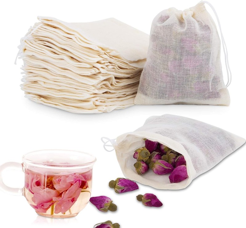 50Pcs Cotton Muslin Bags-3.94 x 3.15 Inches Eco-friendly Drawstring Bags for