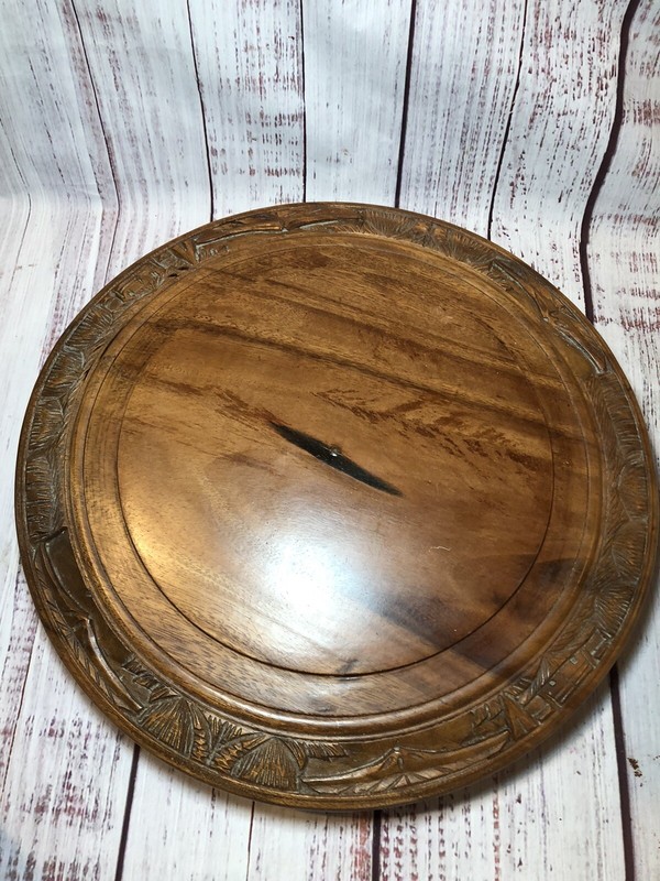 Vintage 12" Round Wooden Swivel Cake Plate w/ Dome African Unique Hand Made gallery