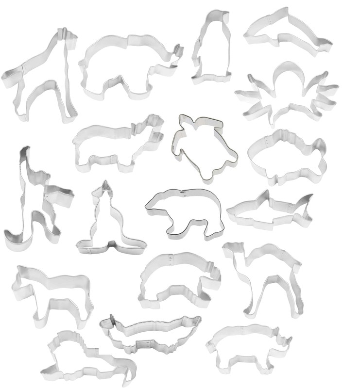 18 Piece Zoo Animal Cookie Cutter Set Metal Safari Birthday Party