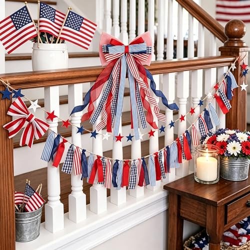 Sincere Party 4th of July Patriotic Indoor Outdoor Giant Bow Garland gallery