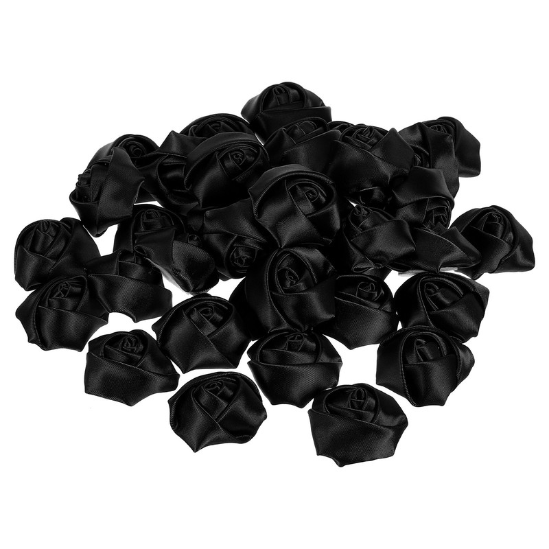 50Pcs Artificial Flowers Roses Heads Satin Rose Fabric Flowers Black