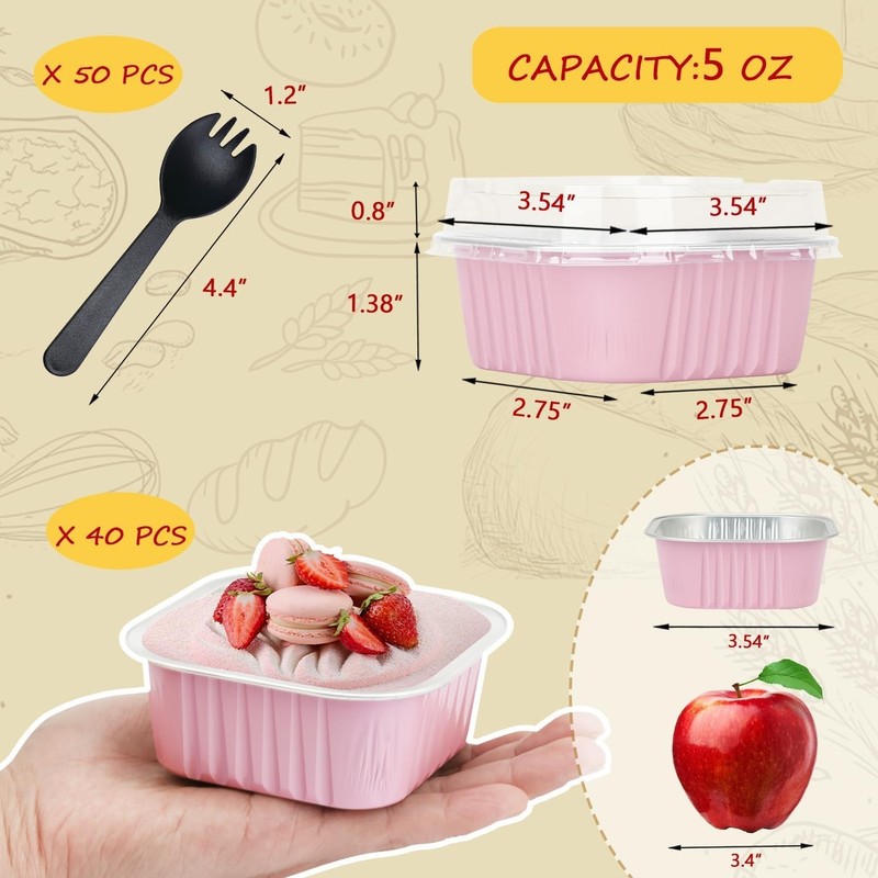 5oz Square Cupcake Pan with Lids 40 Pack, Aluminum Foil Muffin Cups,Disposabl... gallery