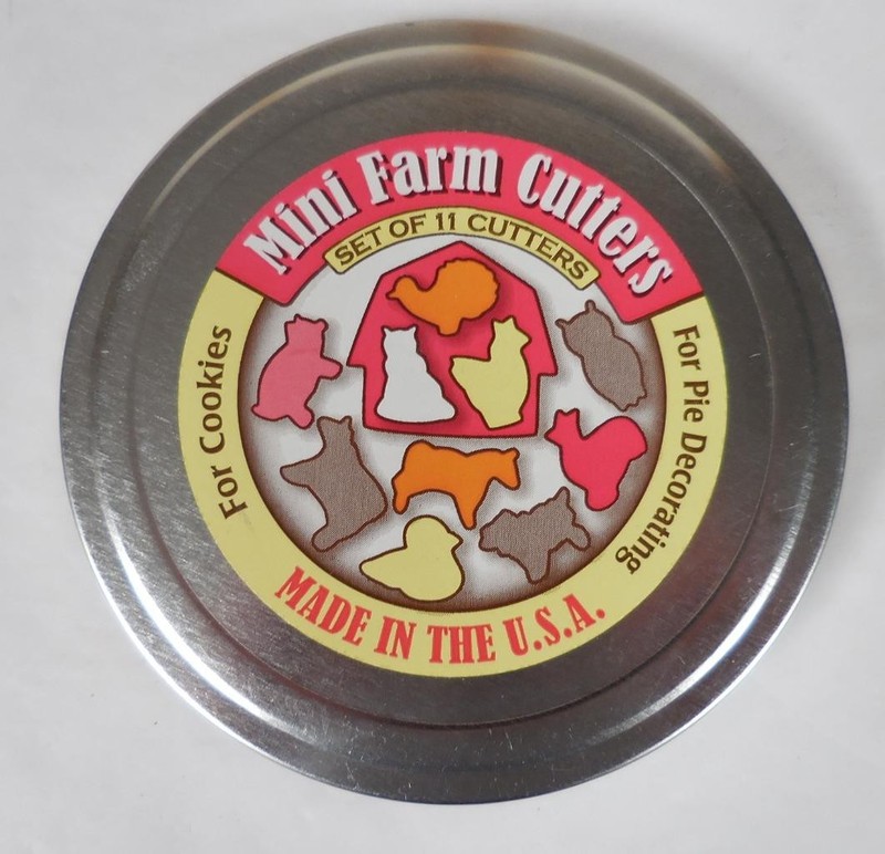 Mini Farm Cutters for Cookies & Pie, Set/Lot of 11 Animals in Round Tin