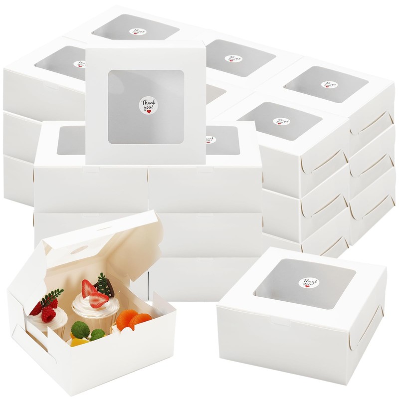 JarThenaAMCS 80 Pack Paper Cupcake Boxes with Window 4 Cavity 6 x 6 x 3 Inch …