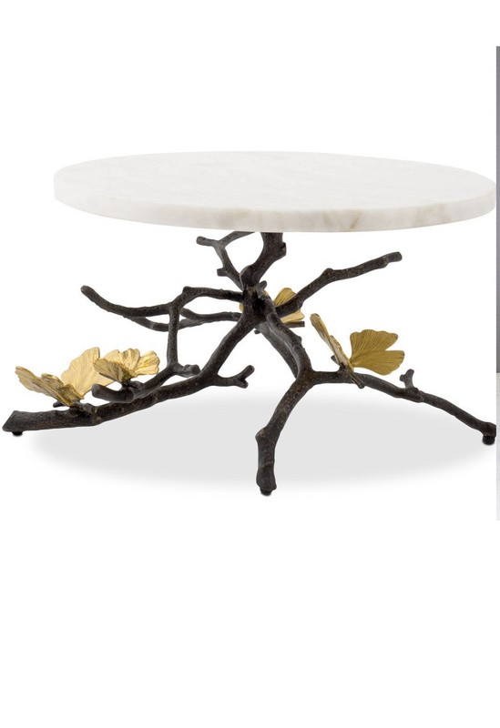 Michael Aram Style Marble & Brass Ginkgo Biloba Pedestal Stand Comes With Box
