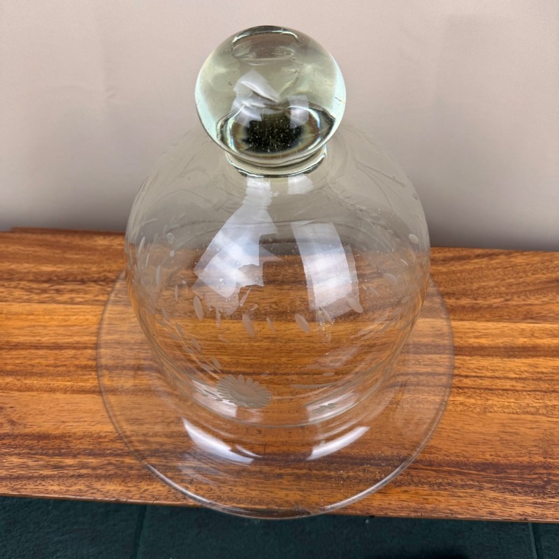 Vintage Bedford Etched Glass Cloche Floral Wheat Dome Cake Cover Clear gallery