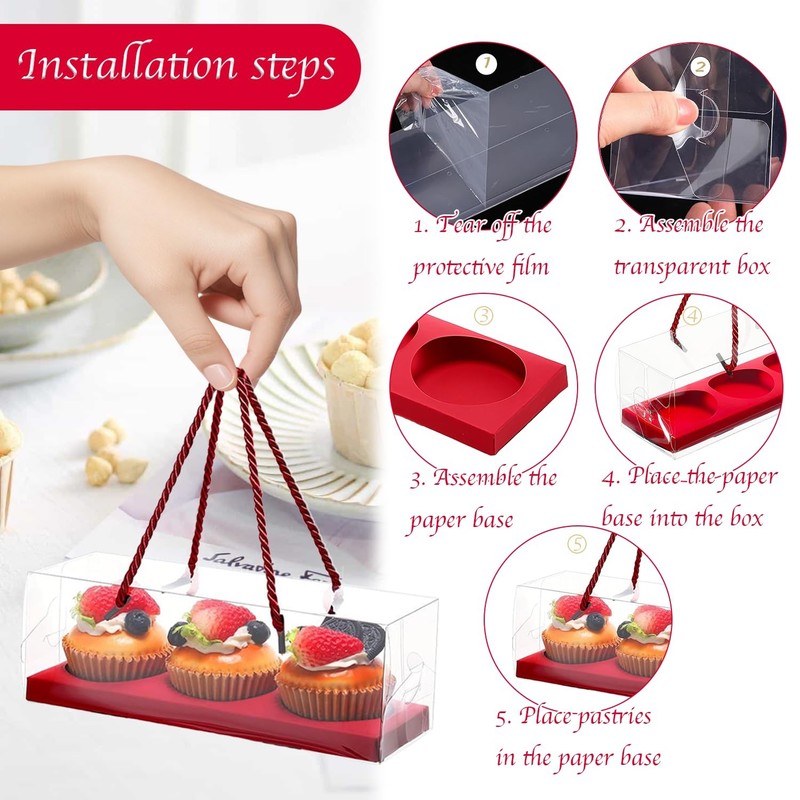 20 PCS Red Plastic Cupcake Boxes 9x3x3 Inches Muffin Pastry Carrier Dessert gallery