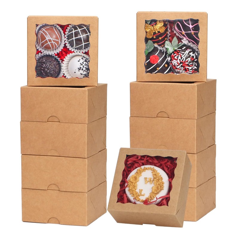 100 PCS 3x3x1 Inch Small Mini Bakery Box Treat Container With Window Macaron