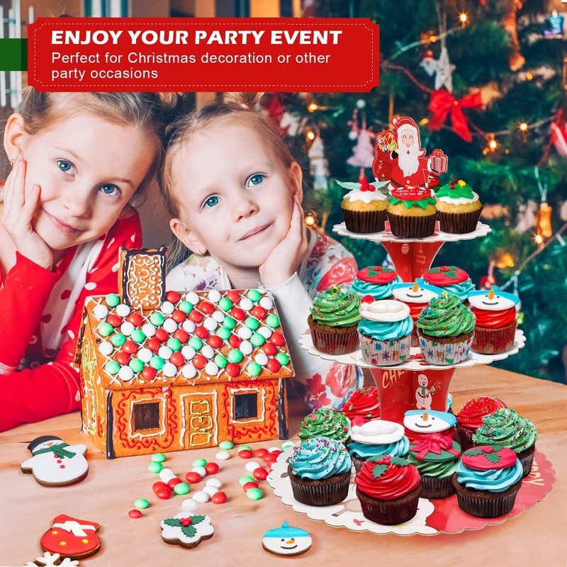 3 Tiers Santa Claus Christmas Cupcake Stand, Round Shape Cake Stand Macaron D... gallery