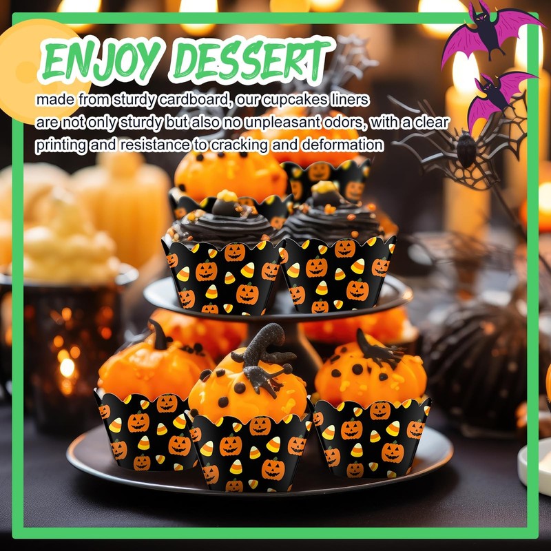Domensi 100 Pcs Halloween Pumpkin Cupcake Wrappers Pumpkin, Black Yellow gallery