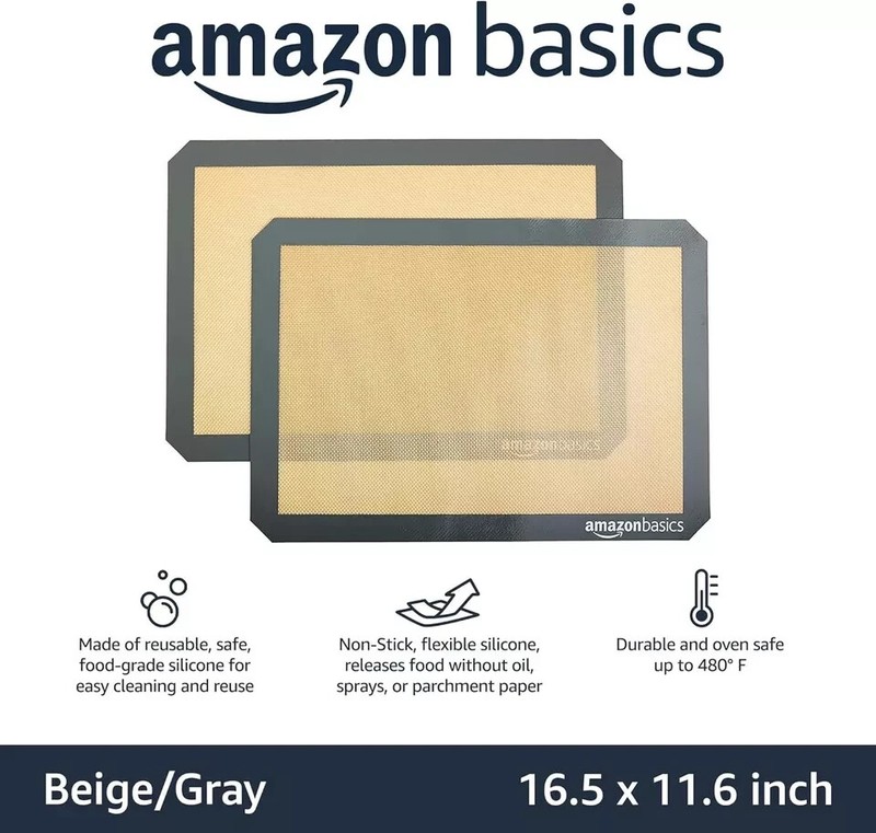 Amazon Basics Silicone, Non-Stick, Food Safe Baking 2-Pack, New Beige/Gray gallery