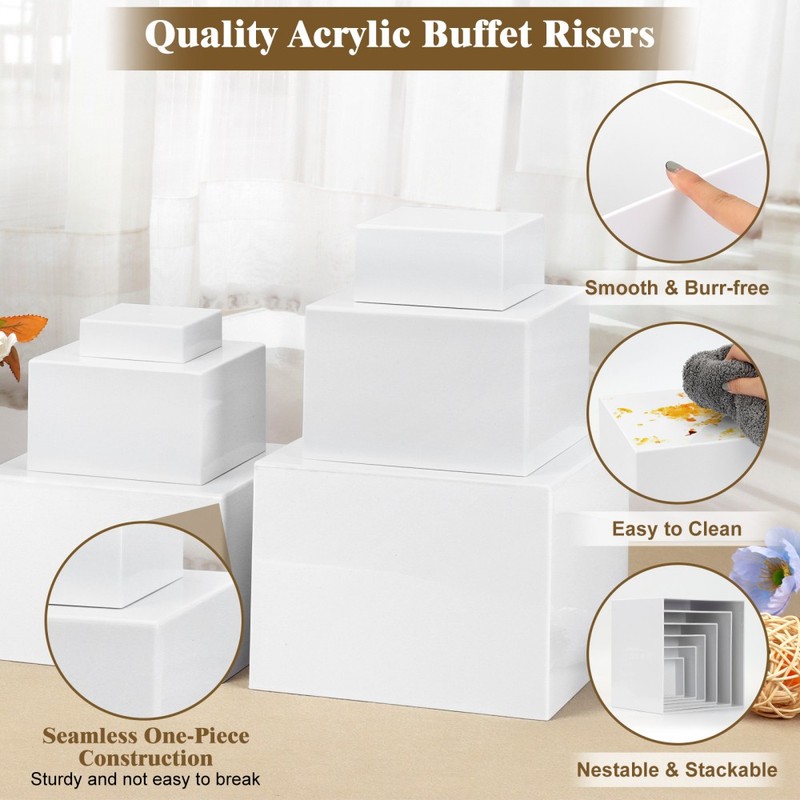 6-Piece Acrylic Food Display Boxes, Sizes (3"-8") for Buffet Risers, Cake Stands gallery