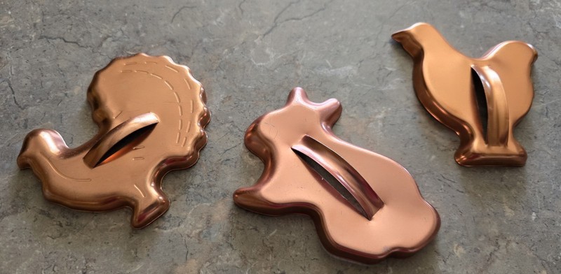 Copper Aluminum Cookie Cutters Kitchen Dining Baking Set of 3 Farmhouse Cottage