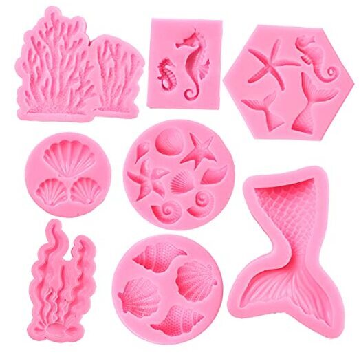 Mermaid Theme Cake Mold, Mermaid, Shell, Seaweed, Coral Silicone Mold Cupcake