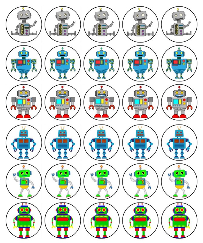Robot Edible Cake Toppers Wafer Birthday Cake Robot Decorations (3 Sizes) gallery