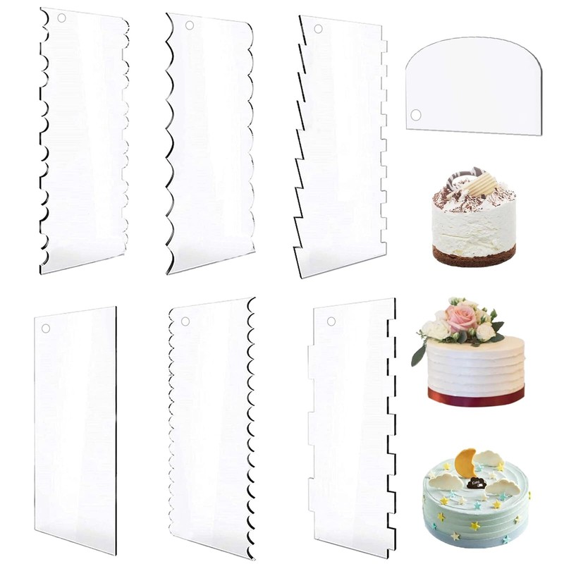 7 Pieces Clear Acrylic Cake Scraper Smoother 9.5in Double Sided Decorating Ca…