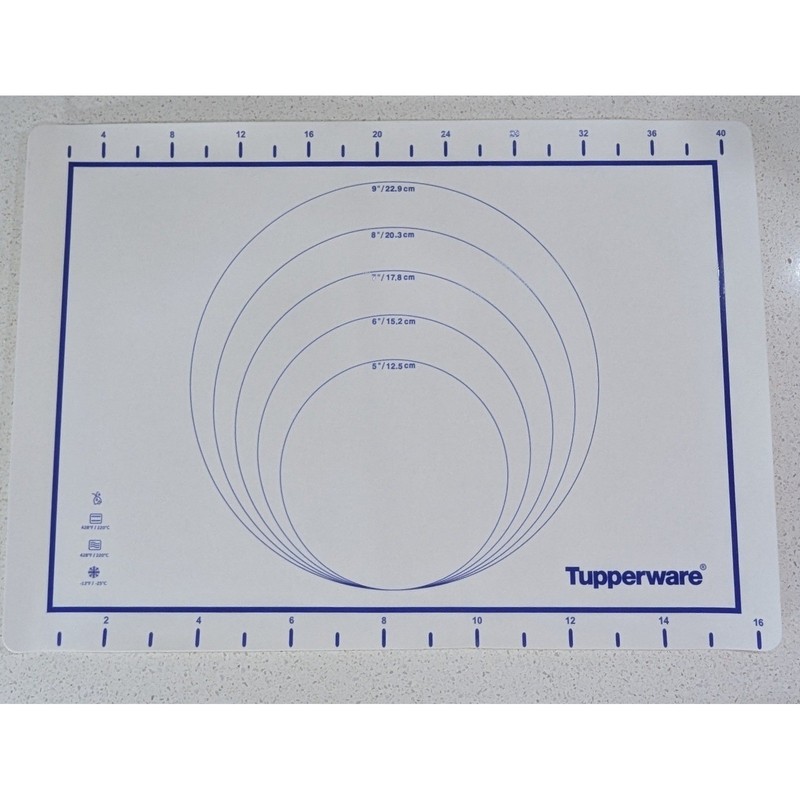 Tupperware Silicone Pastry Baking Mat Unisex 16×12 White Blue Measurement Guides