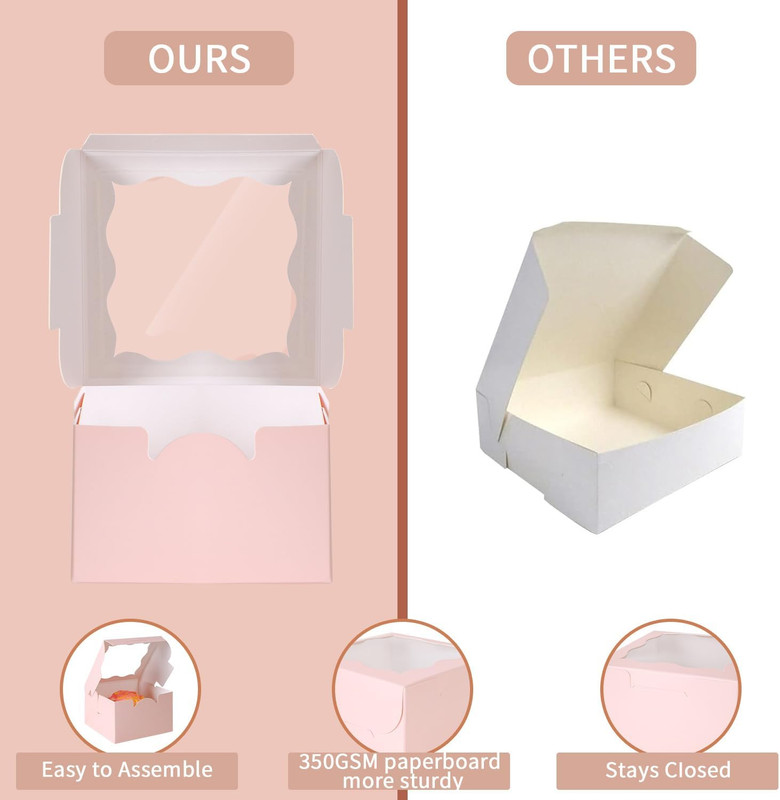 60Pcs Pink Small Cake Box,4X4X2.5 Inch Bakery Boxes with Window,Gift Boxes Bulk gallery