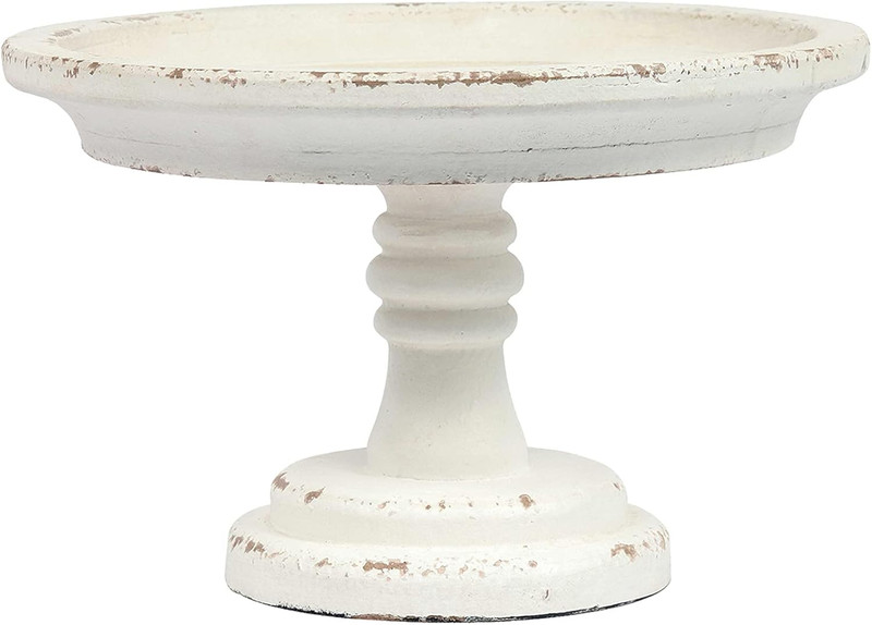 Rustic White Wood Pedestal Tray Stand for Table Decoration,Round Distressed Fini gallery