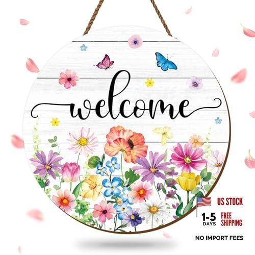 Spring Summer Flower Welcome Door Sign Wildflower Wooden Wildflower vivid