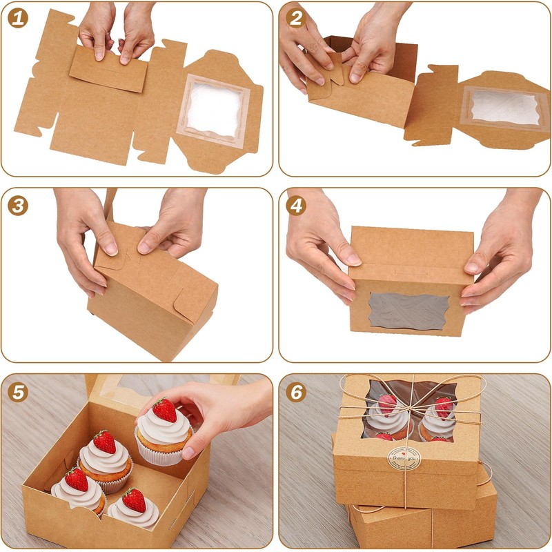 50Pcs 6x6x3 Inch Cookie Boxes with Window for Gift Giving, Brown Bakery Boxes... gallery