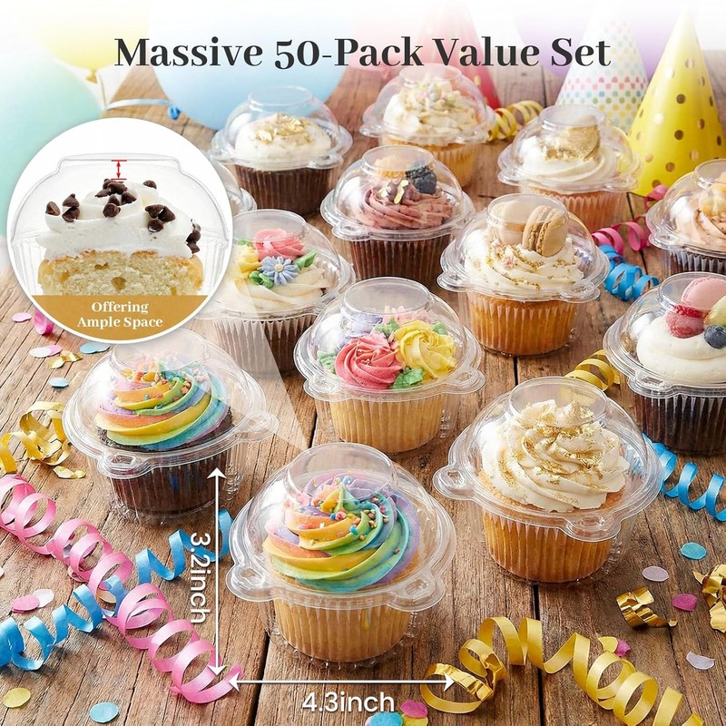 Individual Plastic Cupcake Containers with Lid 50Pack 4.3 x 3.2 Inches Cupcake gallery