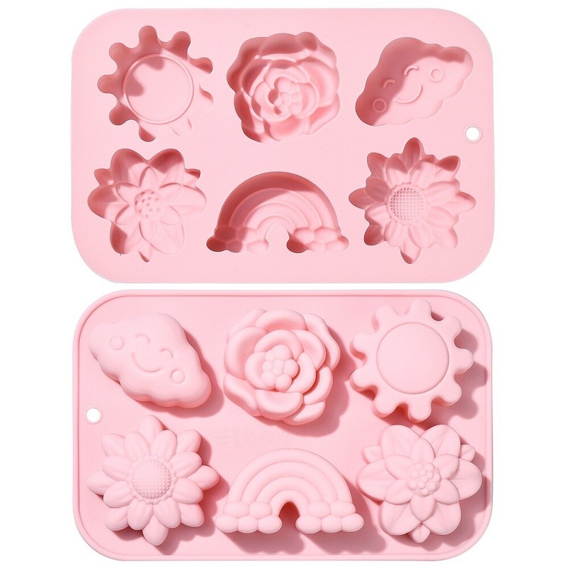 2Pcs Rainbow Flowers Silicone Molds Clouds Sun Mold for Chocolate Candy Baking